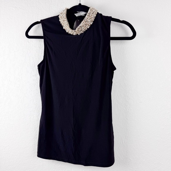 Joseph Ribkoff Tops - Joseph Ribkoff Black Sleeveless Top Faux Pearl Embellished Mock Neck Size 8